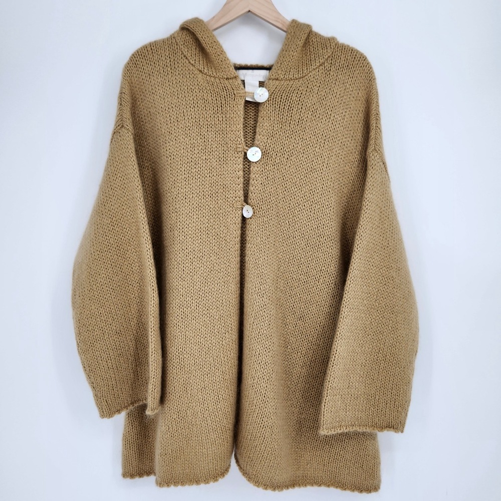 Soft Surroundings Earthy Boho Tan Mohair Blend Poncho Cardigan Size S Minimalist